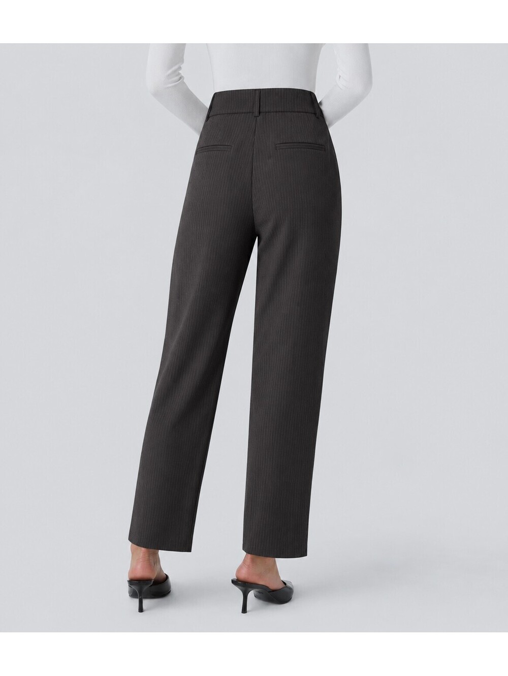 Halara Flex High Waisted Pocket Solid Work Pants Charcoal Pinstripe Size Medium - Picture 2 of 8